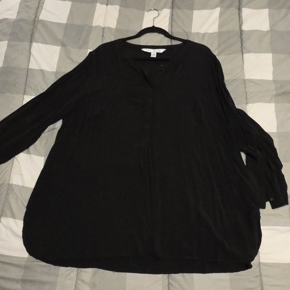 3X Elegant Black Women's Button Up Tunic Top